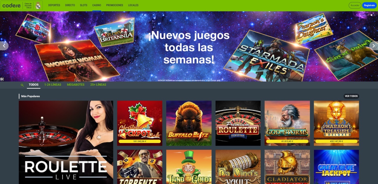 Máquinas tragamonedas, slots e tragaperras de Codere